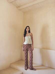 Nöista This Light Green Camisole Top Features Thin Straps Connected By A Knot At The Front Center, Creating A Soft Drape And Relaxed Fit. Its Pastel Shade And Gentle Silhouette Make It Ideal For Summer Outfits, Cute Summer Tops, Plus Size Summer Clothes, And Versatile Women's Summer Clothes. - Green - View 8