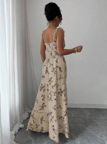 Elenzga Váy hoa không tay nhỏ nhắn dành cho nữ - Màu Khaki - Xem 2