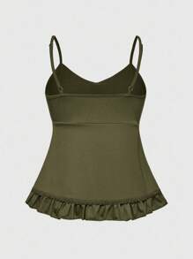 ROMWE Fairycore Women Floral Embroidery Bowknot Cami Tank Top - Army Green - View 2