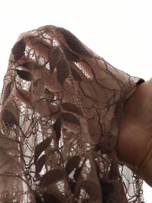 LanaWest Women's Boho Lace Snap Front Fitted Shirt - Brown - View 7