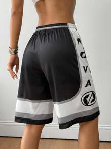 Coolane Quần short thể thao lưới thoáng khí cho nữ mùa hè, quần short bóng rổ, đồ họa lễ hội rave thể thao ngày thi đấu - Đen và trắng - Xem 2