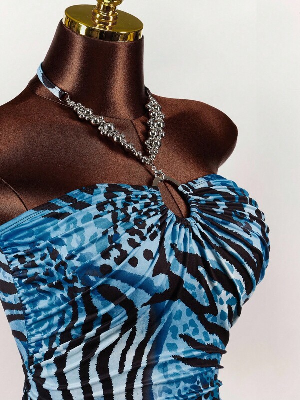 Amplova Women's Vintage Wild Y2K Neck-Tied Front Cutout Ombre Leopard Print Sexy Cropped Tank Top