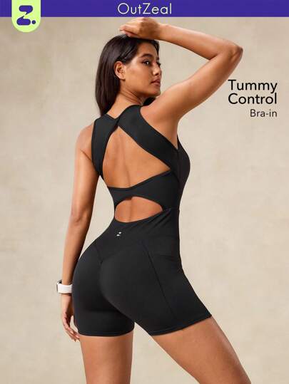 OutZeal Cool Touch Soft Half Zipper Backless Jumpsuit Removable Cups Hiking Travel