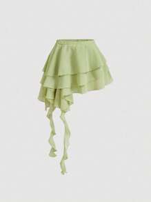 SHEIN MOD Trang phục lãng mạn Mint: Áo ba lỗ tua rua và chân váy xếp nếp nhiều lớp, trang phục dự tiệc, trang phục Bohemian, trang phục đi nghỉ, trang phục đi biển - Màu xanh Bạc hà - Xem 7