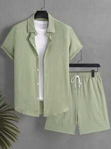 Manfinity KASUA Men's Shirt And Shorts Set - Green - View 1