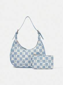 LOONEY TUNES X SHEIN Women's Cartoon & Checkered Pattern Fashionable Versatile Chic Street Style Backpack Crossbody Bag Set - Multicolor - View 3