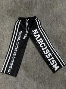 Manfinity Dauomo Quần thể thao rộng rãi phong cách Y2K chắp vá chữ Gothic dành cho nam, phong cách Emo, thập niên 2000 - màu đen - Xem 1