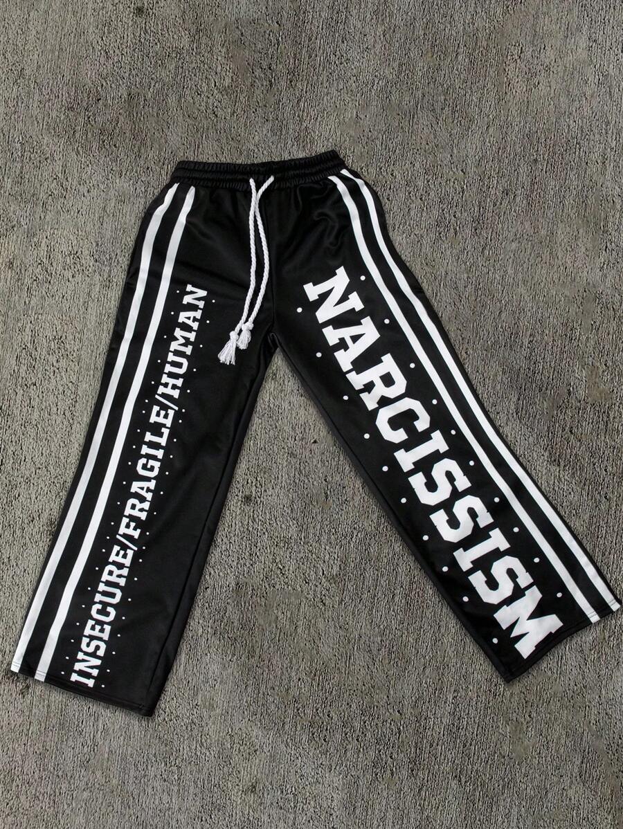 Manfinity Dauomo Quần thể thao rộng rãi phong cách Y2K chắp vá chữ Gothic dành cho nam, phong cách Emo, thập niên 2000 - màu đen - Xem 1