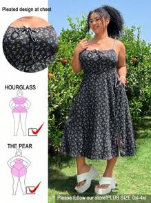 SHEIN EZwear Váy yếm dệt kim in hoa cỡ lớn cho nữ, mùa hè - Nhiều màu - Xem 1