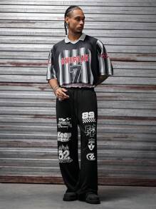 AXEPEAK 男士简约印花设计休闲日常运动裤 - 黑色 - 查看 5