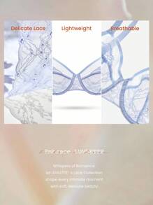 LUVLETTE Full Coverage Support Breathable Underwire Mesh Lace Elegance Blue Minimizer Bra Sexy Lingrie