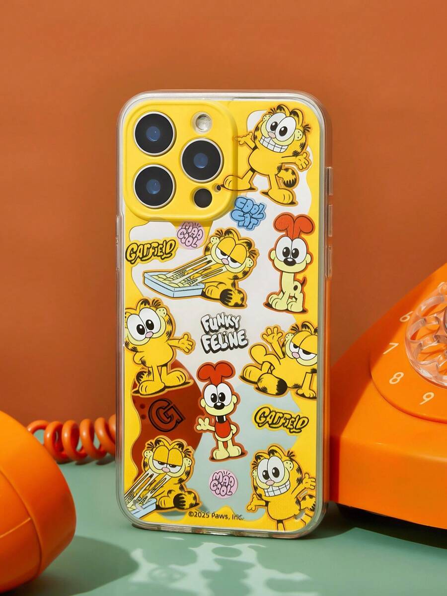 GARFIELD | SHEIN Durable Fashion Mirror Phone Case - Printed Protective Case Design - Yellow - View 1