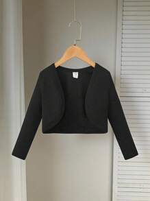 SHEIN Young Girl Solid Color Knit Cardigan Jacket, Long Sleeve,In Fall/Winter
