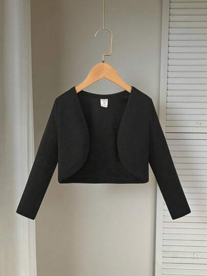 SHEIN Chaqueta tipo cardigan de punto de unicolor para niñas, de manga larga