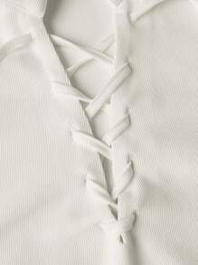 Manfinity VCAY Men Knitted Casual Plain Long Sleeve T-Shirt With Lace Up Tie Fastening Neckline, Vacation, Boyfriend Gift White Tops For Men, White T-Shirts, Summer, For Fall, Couple Things