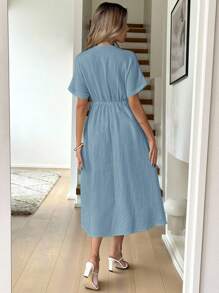 Easowa Váy midi thường ngày nơ màu mơ cho nữ - Màu xanh lam - Xem 2