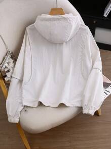 Franclia Women's Solid Color Long Sleeve Zipper Front Drawstring Hooded Casual Sports Comfortable Jacket Fall Cloth For Women - Apricot - View 2