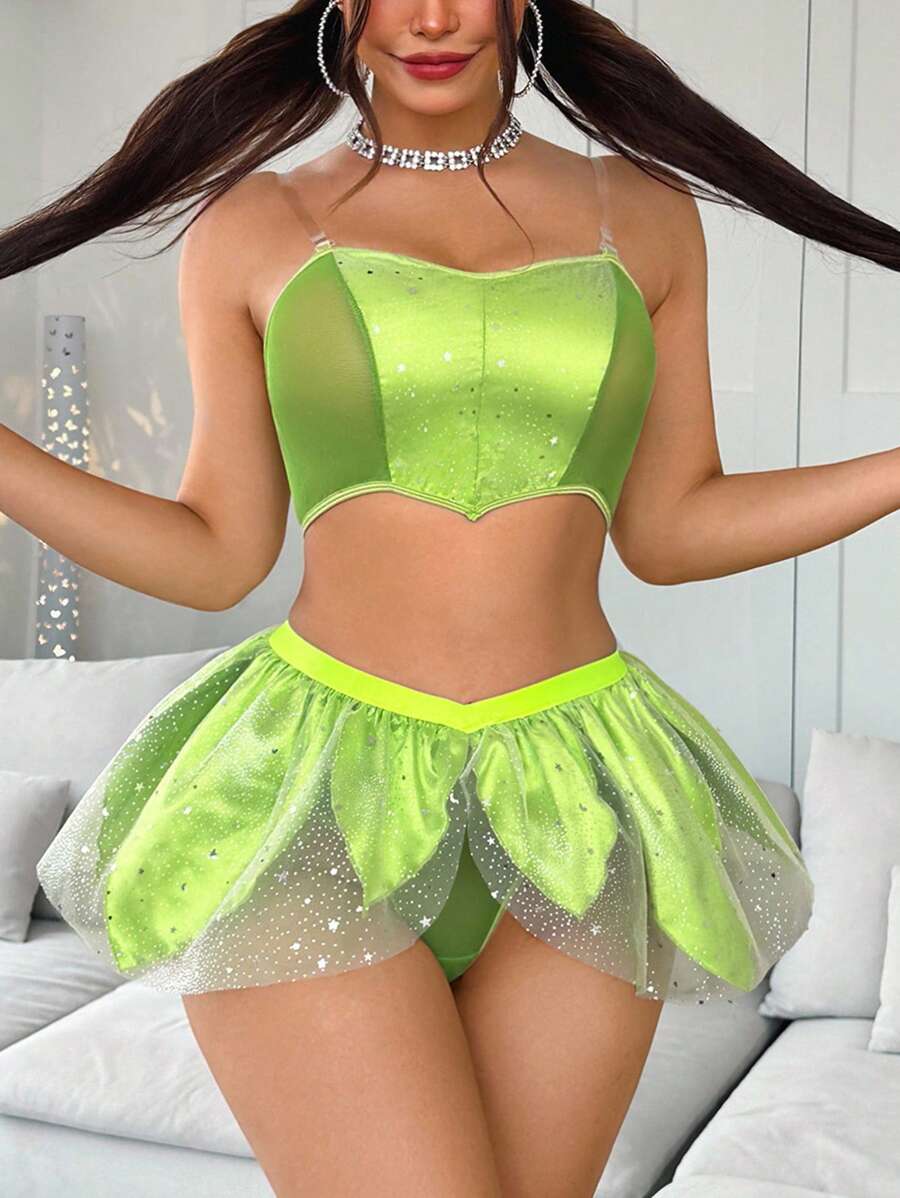 SHEIN Conjunto de disfraz de princesa del bosque verde [Top + Pantalones]