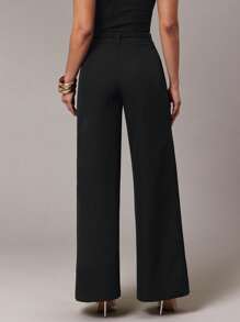 Silquee 女士纯色休闲宽松直筒夏季长裤 - 黑色 - 查看 4