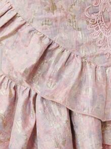ROMWE EDITION Gonna stile vintage romantico a sirena per taglie forti da donna, in tessuto jacquard con catena di perle e rifiniture in pizzo - Rosa - Visualizzare 4