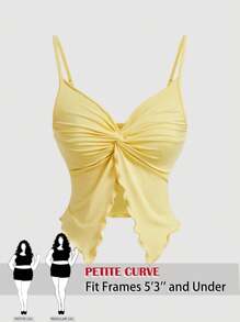 SHEIN PETITE CURVE Women's Plus Size Twist Front Crisscross Sleeveless Top,Cute Tops,Cami Yellow Blouse For Women Summer Clothes Women  Butter Yellow Tops Y2k Top,For People Of Shorter Stature - Mustard Yellow - View 1