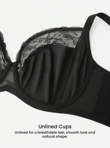 LUVLETTE Plus Pełne pokrycie, wsparcie, oddychająca siateczka na fiszbinach, koronka, elegancki czarny biustonosz typu minimizer, seksowna bielizna - Czarne - Zobacz 7