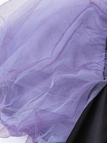 Sweetra 大码方领撞色可爱浪漫泡泡袖连衣裙