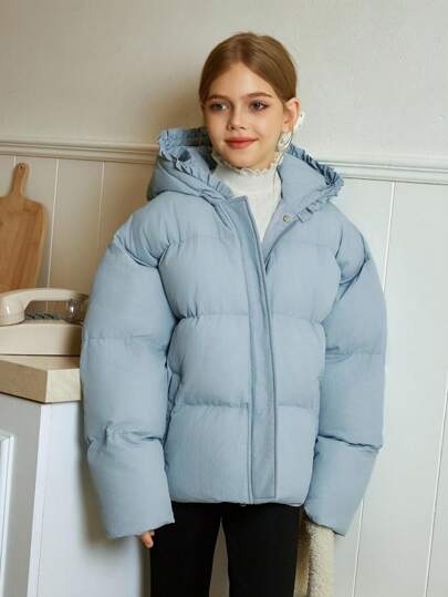 DAZY Tween Girls Hooded Parka, Cute Korean Style, Long Sleeve, Winter