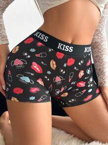 Eraneu 1pc Seamless Colorblock Letter Print High Waist Women Panties - Multicolor - View 7