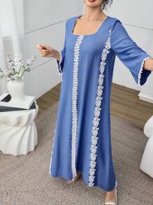 Yasmyna Spring Summer Square Neck Floral Trim Dress