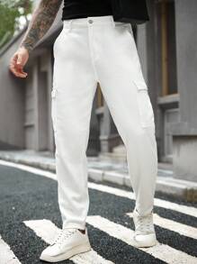 Manfinity Homme Quần Jeans Cargo Denim Trắng Nam Có Túi Bên Hông, Lý Tưởng Cho Trang Phục Thường Ngày Hiện Đại Và Phong Cách. Chiều Dài Dài Mang Lại Phong Cách Đa Năng Cho Nam Giới. Quần Jeans Nam Màu Trơn, Thoáng Khí, Dày Dặn, Thích Hợp Cho Đi Bộ Trong Thành Phố, Hoạt Động Ngoài Trời Cho Cha Mẹ Và Con Cái, Phù Hợp Cho Mọi Mùa. - trắng - Xem 5