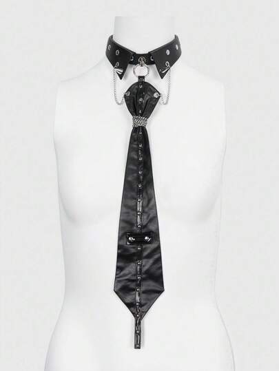 Grunge Punk Corbata unisex con remaches, cremallera, ataduras de metal en forma de cruz en estilo punk Y2K, accesorios de la serie explosiva oscura, joyería personalizada única