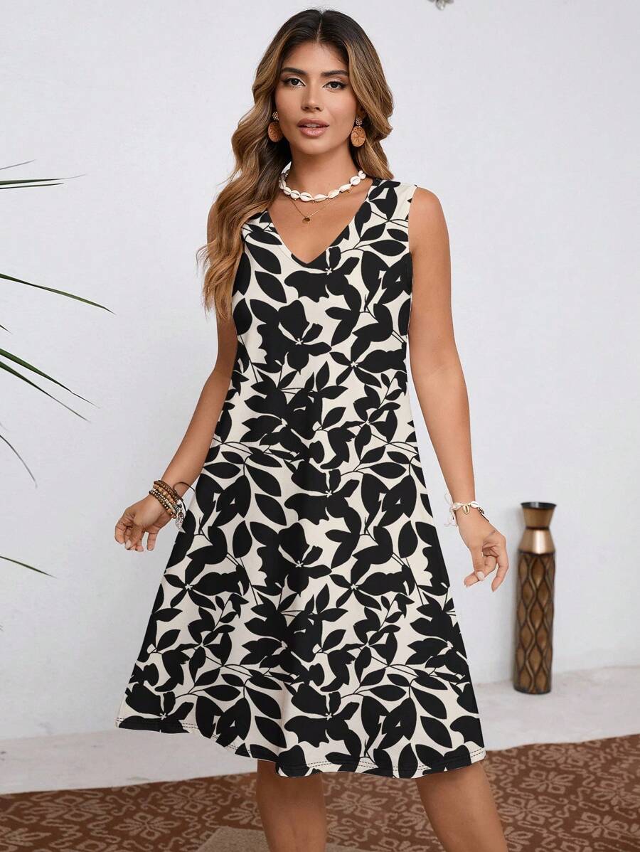 EMERY ROSE 大码女式无袖碎花A字连衣裙 - 彩色 - 查看 1