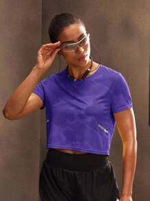 Exploreva Women Round Neck Dropped Shoulder Short Sleeve Casual Summer Sports Crop Top