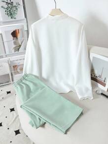 2 件套青少年男孩正装 - 白色中式立领长袖衬衫 + 休闲长裤，绅士西装套装，适合外出、街头装、学校装、生日派对、日常休闲装、婚礼、婚礼嘉宾装、花童装、戒童装 - 彩色 - 查看 2