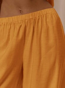 MUSERA Quần ống rộng cạp chun thấp, chỉ có ở phần dưới, thích hợp cho kỳ nghỉ hè, đi biển, phong cách thanh lịch, boho lãng mạn, kiểu Ibiza, chất liệu vải lanh, thích hợp cho lễ Phục sinh, trang phục thường ngày. - trái cam - Xem 5