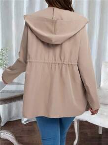 EMERY ROSE Giacca con cappuccio con coulisse in vita e chiusura lampo, tinta unita, casual, per donna taglie forti, adatta per primavera/autunno, leggera, giacca con chiusura lampo per donna, giacca casual per donna taglie forti, adatta per inverno, ufficio, ritorno a scuola, insegnanti, anorak con chiusura lampo per donna