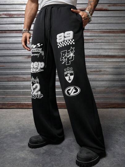 AXEPEAK Pantalón de chándal con diseño estampado sencillo para uso casual diario para hombres