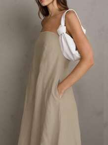 SHEIN Frenchy 大码女式纯色抹胸宽松休闲连衣裙 - 咖啡棕 - 查看 4