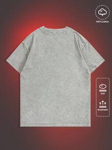 ROMWE MEN Batman X ROMWE Men's Letter & Figure Graphic Grey Short Sleeve T-Shirt - Grey - View 2