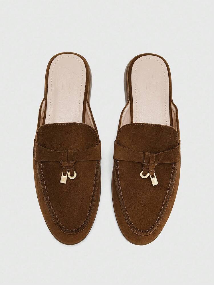 CUCCOO BIZCHIC Women's Fashionable Brown Suede Comfortable Commuter Flat Mule Slip-On Shoes, Suitable For Outdoor, Shopping, Work, Daily Wear, Versatile For Christmas Spring Shoes