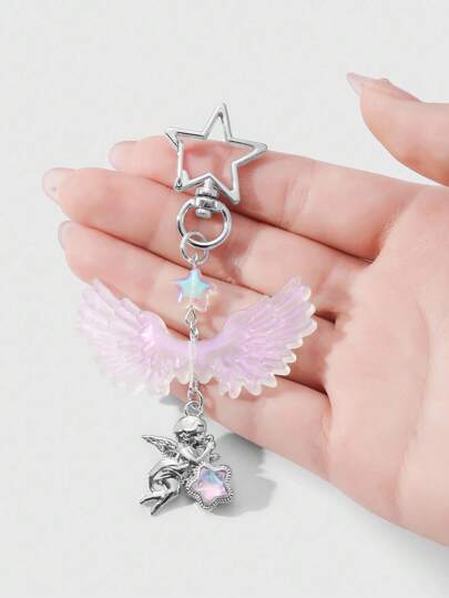 Kawaii 1pc Chic, Fashionable & Cute High-Quality Acrylic Star Wing Angel Pendant With Rhinestones, Suitable For Women/Ladies, Daily Wear & Holiday Gift