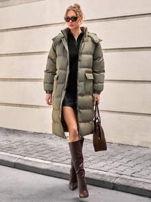 CLARA VERO 羽绒冬季大衣，街头风格夹克，实用口袋外套，按扣，冬季时尚，都市保暖层，舒适必备 - 綠色 - 查看 6