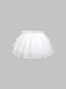 EgrlEra Váy mini xếp ly viền bèo nhún màu trắng thời trang cho bé gái, thích hợp cho kỳ nghỉ hè - trắng - Xem 2