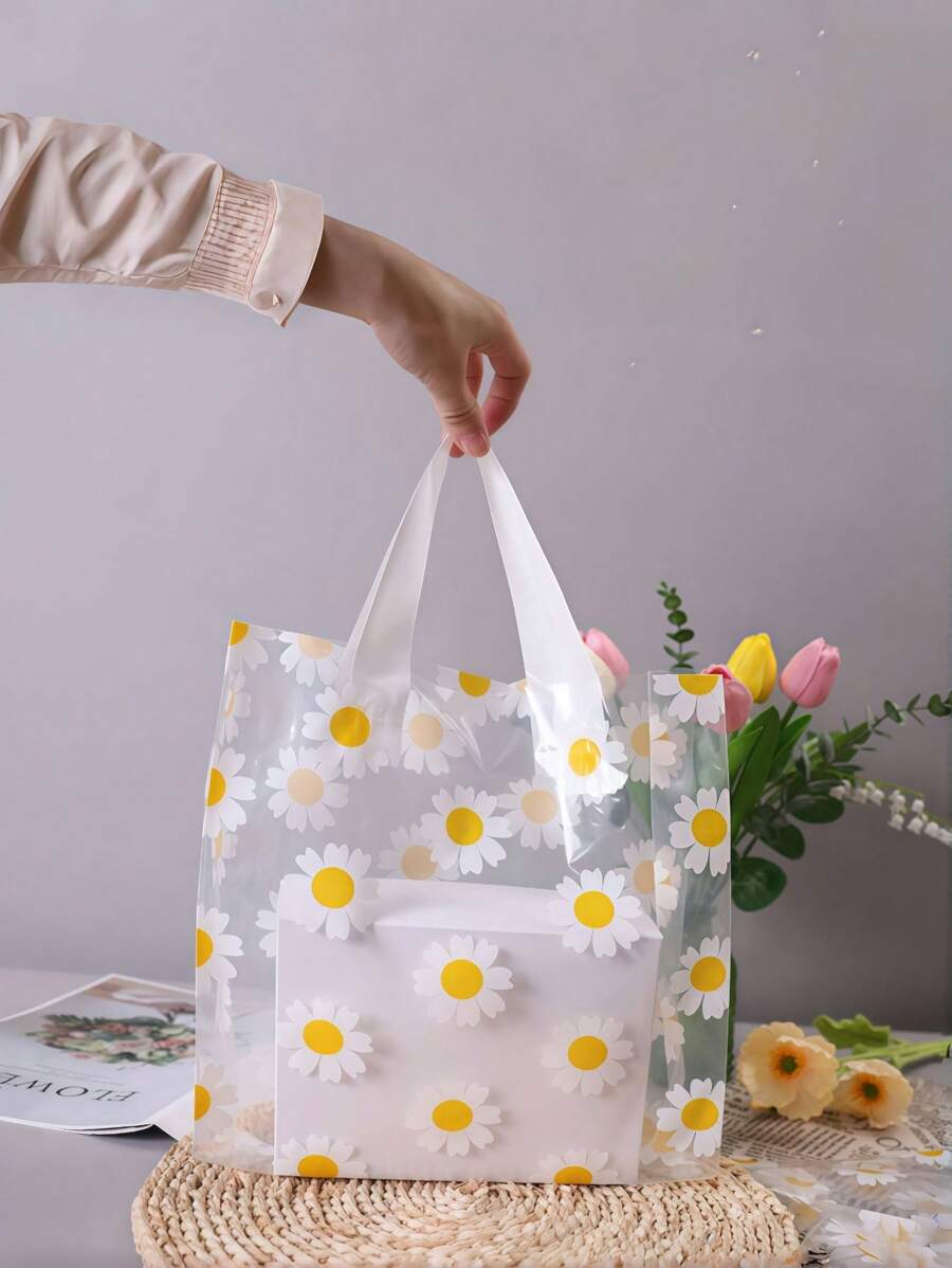 Set de 20 bolsas de regalo de alta calidad con estampado de margaritas, reutilizables y multiusos para empaquetar ropa, toallas, compras. Accesorios decorativos de envoltura de regalos para cumpleaños, bodas y fiestas (diseño floral)