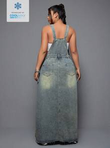 SHEIN EZwear Plus Size Women Summer Casual Loose Pocket Denim Jumpsuit Dress,Back To School