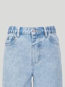 Tween Girls Casual Fashion Light Blue Denim Butterfly Print Pockets Loose Wide Leg Comfortable Everyday Relaxed Fit Washed Denim Jeans Girls Wide Leg Jeans With Bows Summer Holiday Fall Winter - Light Wash - View 6