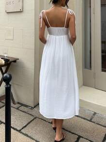 SHEIN EZwear Vestido casual de correa blanca tipo slip de largo midi para vacaciones, para uso diario en verano