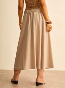 SHEIN VCAY Große Größen einfarbiger Knopf-Vorderseite Lässig Urlaubs-Rock, Khaki-Rock, Cowgirl-Rock, asymmetrischer Rock, Knopf-Down-Rock, Rückkehr zur Schule Herbst Lehrerin Schule Lehrerin Country Konzert Western Boho Rave Vintage 2000er Jahre Stil Herbst Große Größen Country Old Money Bohemian Lässig Herbst - Aprikosenfarben - Übersicht 4