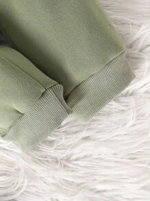 SHEIN Vintaside Kids 3 件套男婴条纹图案圆领长袖保暖内衣，纯色熊图案拉链连帽背心夹克和纯色熊图案无腰带裤子，适合室内和室外穿着 - 綠色 - 查看 4